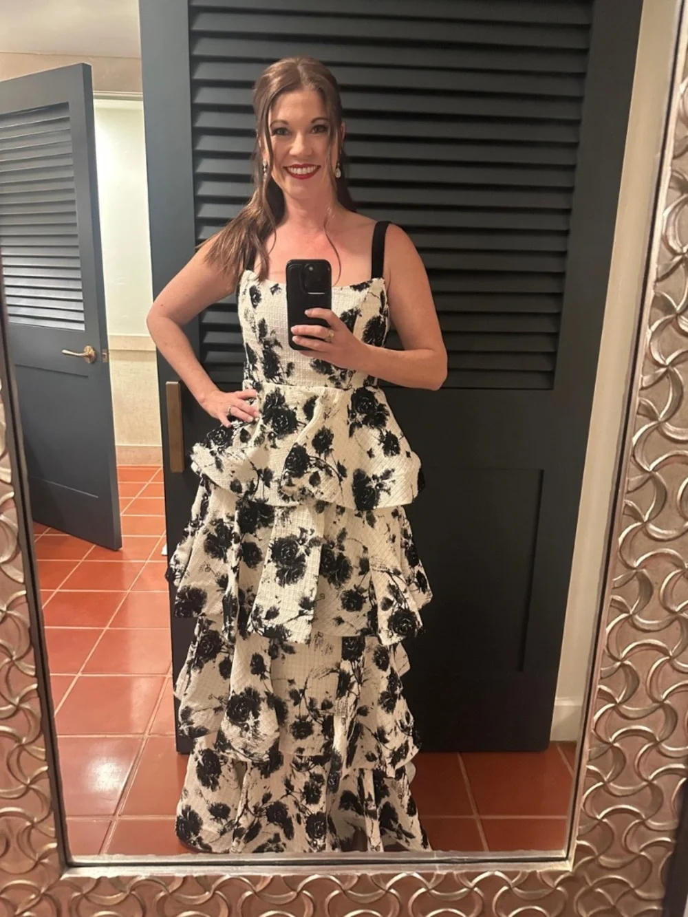 Mac Duggal | Dresses | Mac Duggal Black And White Floral Boucle Tiered ...